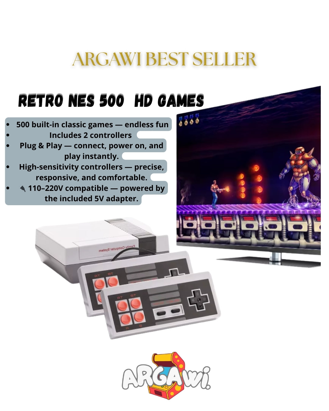 NES-Style Mini Console – 500 Games | Multiplayer Ready